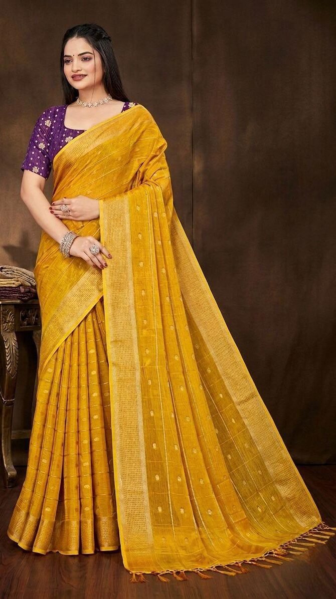 Home soft fabric with gotta border checks saree 1026