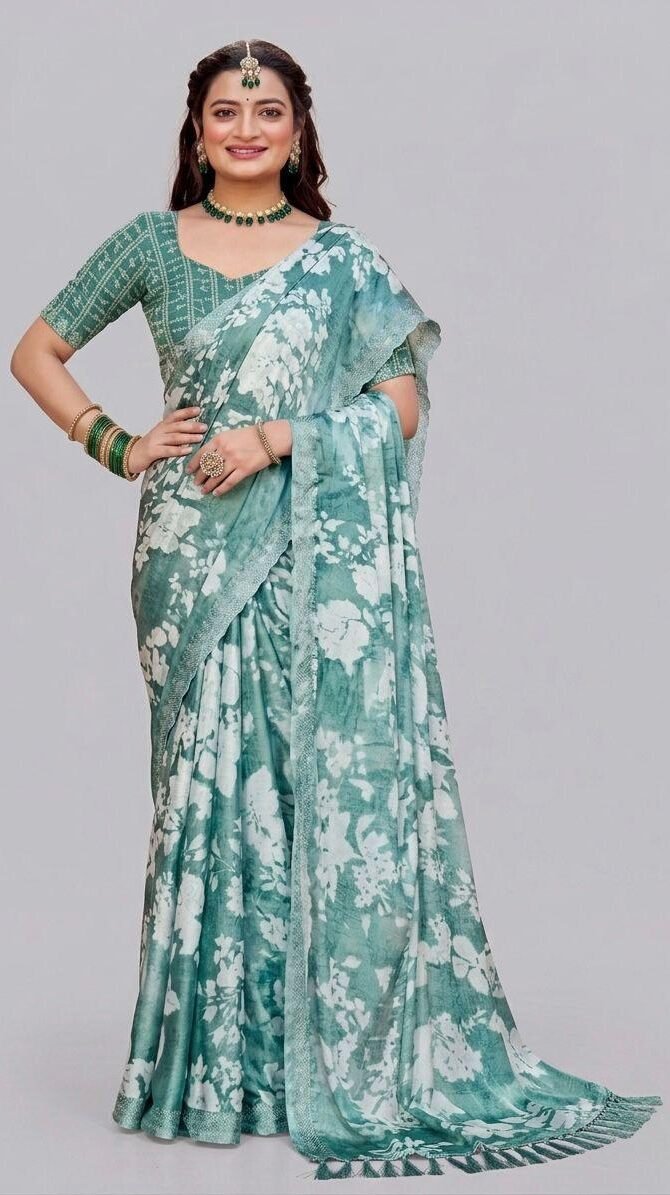 Home georgette with weaving mirror cut work 1027