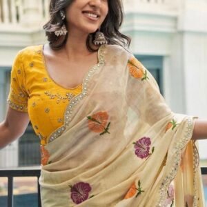 georgette with weaving mirror cut work 1028