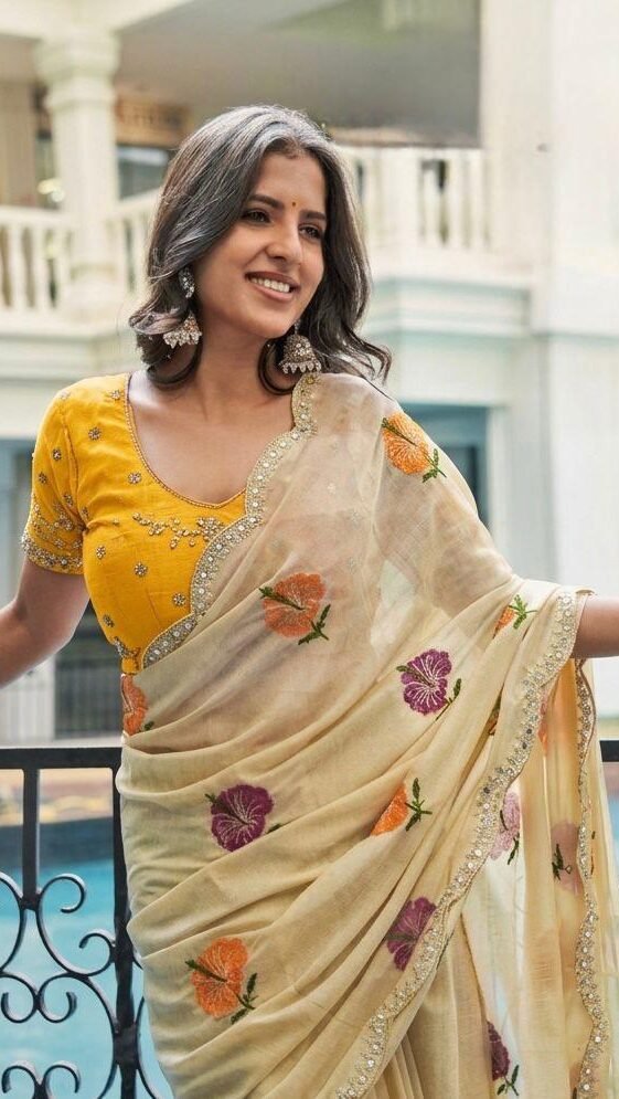 Home georgette with weaving mirror cut work 1028