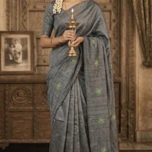 cotton khadi sari with butterfly embroidery