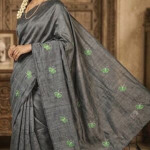 cotton khadi sari with butterfly embroidery 1040