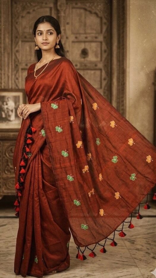 Home cotton khadi sari with butterfly embroidery 1041